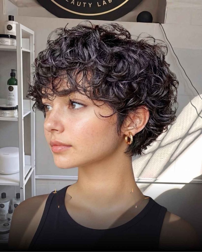 Curly Round Pixie CutTight curls form a rounded silhouette that feels full of bounce and character.