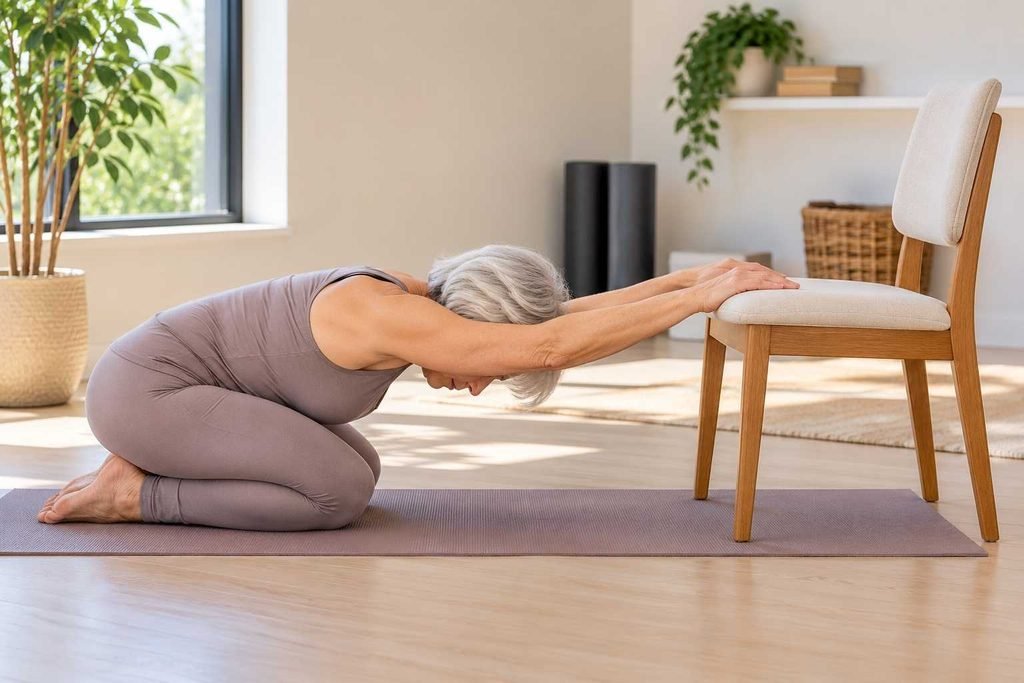This simple seated stretch improves flexibility and releases tension in the spine and neck.