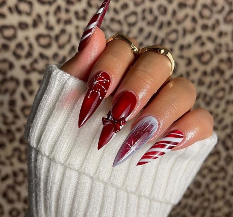 23 Simple Red and White Christmas Nails for Beginners 