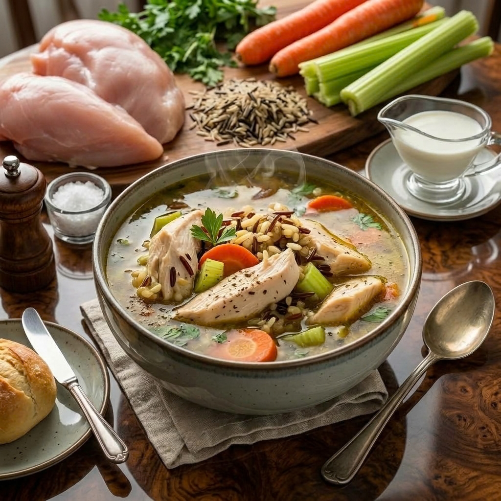 Chicken and wild rice soup is a cozy crockpot meal made with tender chicken, wild rice, carrots, celery, and a creamy broth. Slow cooking helps the ingredients blend together while creating a warm and satisfying soup.
