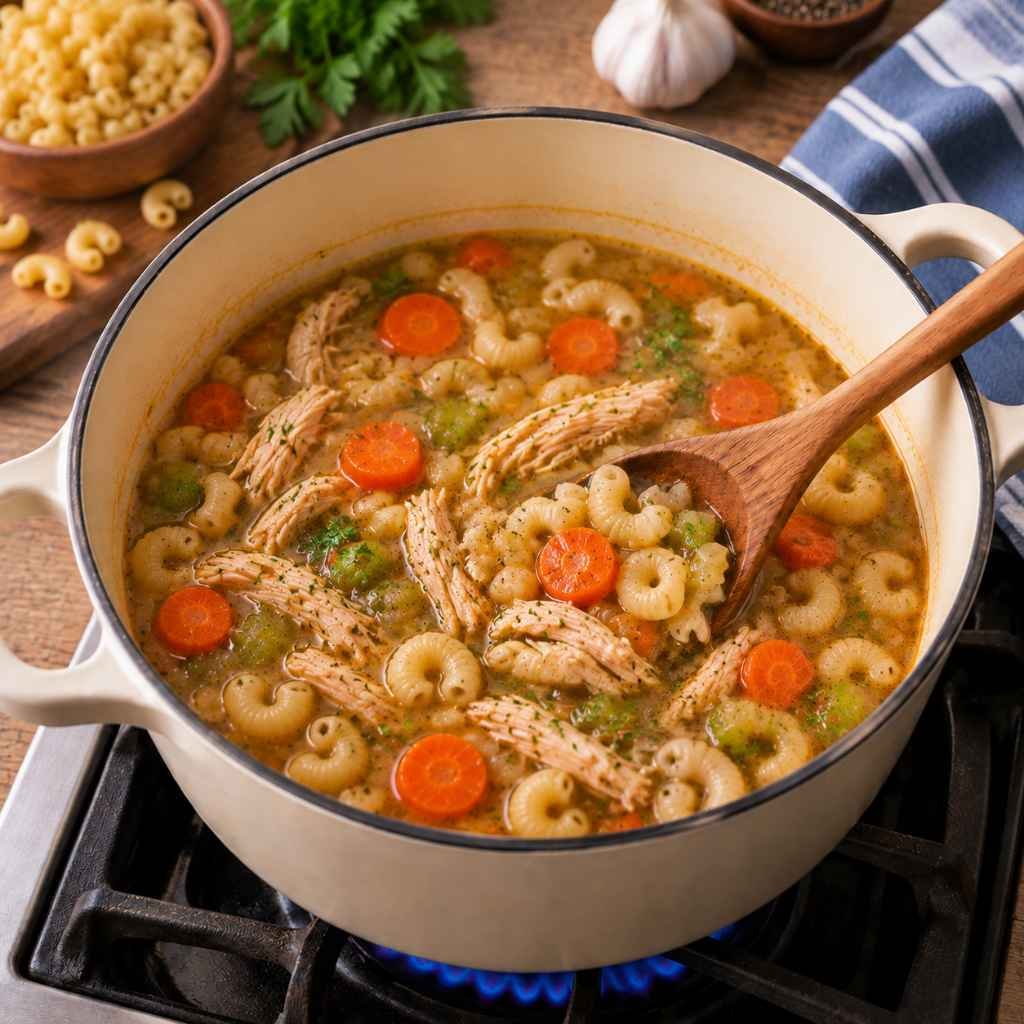 Cook the Pasta:
Add the pasta to the simmering soup and cook according to the package instructions until tender. Stir occasionally to prevent the pasta from sticking together.
