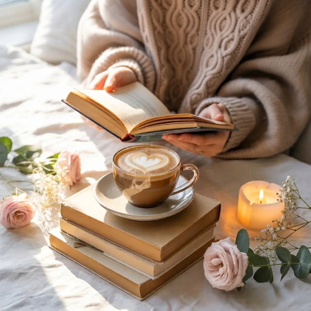 Cozy Morning Reading With Latte