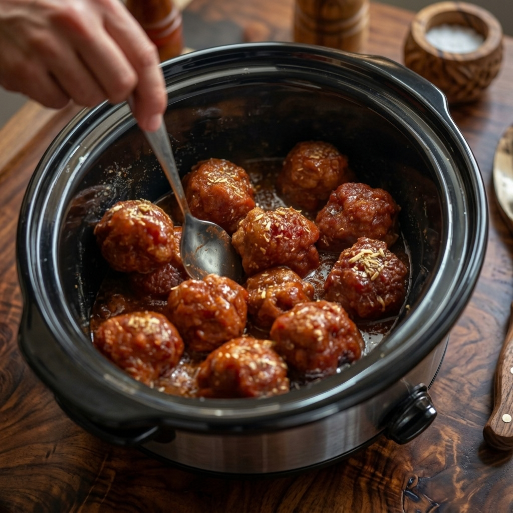 Crockpot meatballs are an easy slow cooker meal made with tender meatballs, marinara sauce, and Italian seasoning. The simple ingredients cook together slowly, creating a flavorful dish with almost no preparation.
