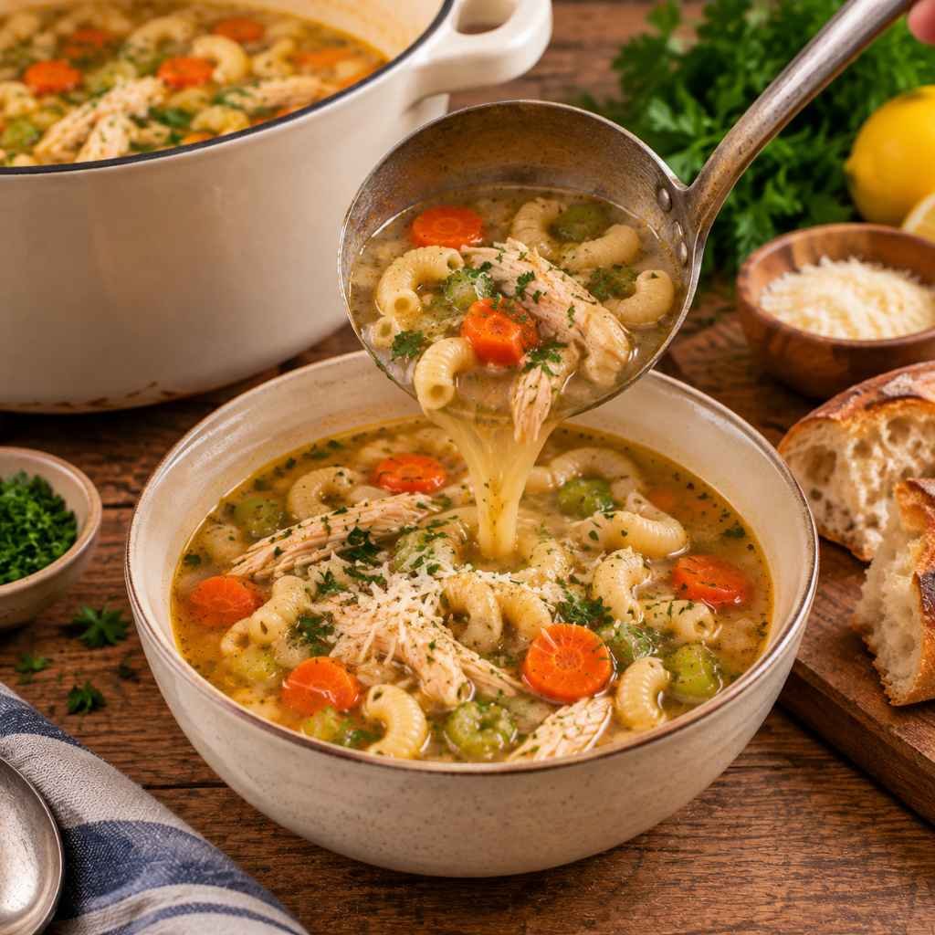 Ladle the soup into bowls and finish with fresh parsley and Parmesan cheese if desired. Serve warm with crusty bread for a comforting homemade meal.