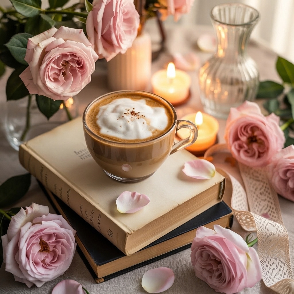 Romantic Coffee & Roses Setup