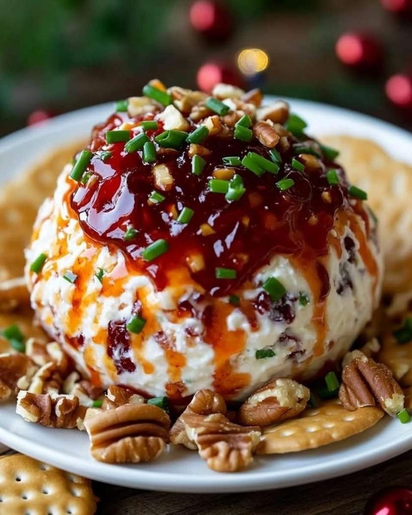 This cranberry jalapeño cheese ball combines creamy cheese, sweet cranberries, spicy jalapeños, and crunchy pecans for a unique twist on the classic appetizer.