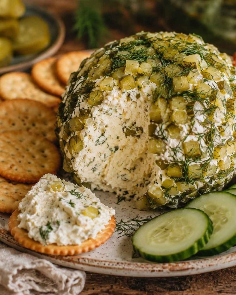 This dill pickle cheese ball is a tangy and flavorful twist on the classic appetizer. Combining creamy cheese, crunchy pickles, and fresh dill creates a refreshing balance of savory and zesty flavors that pickle lovers will enjoy.