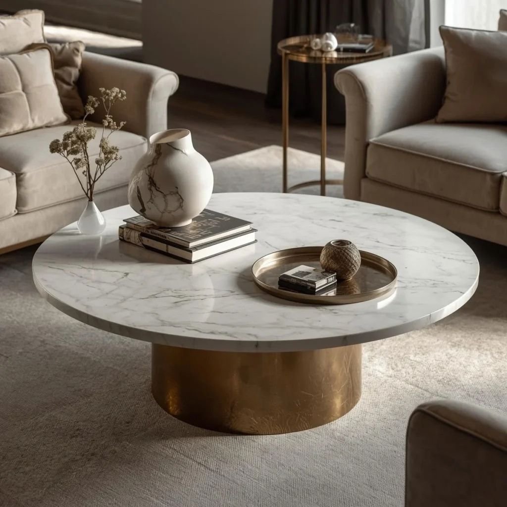 Marble Round Coffee Table Marble Top with Metal or Wood Base