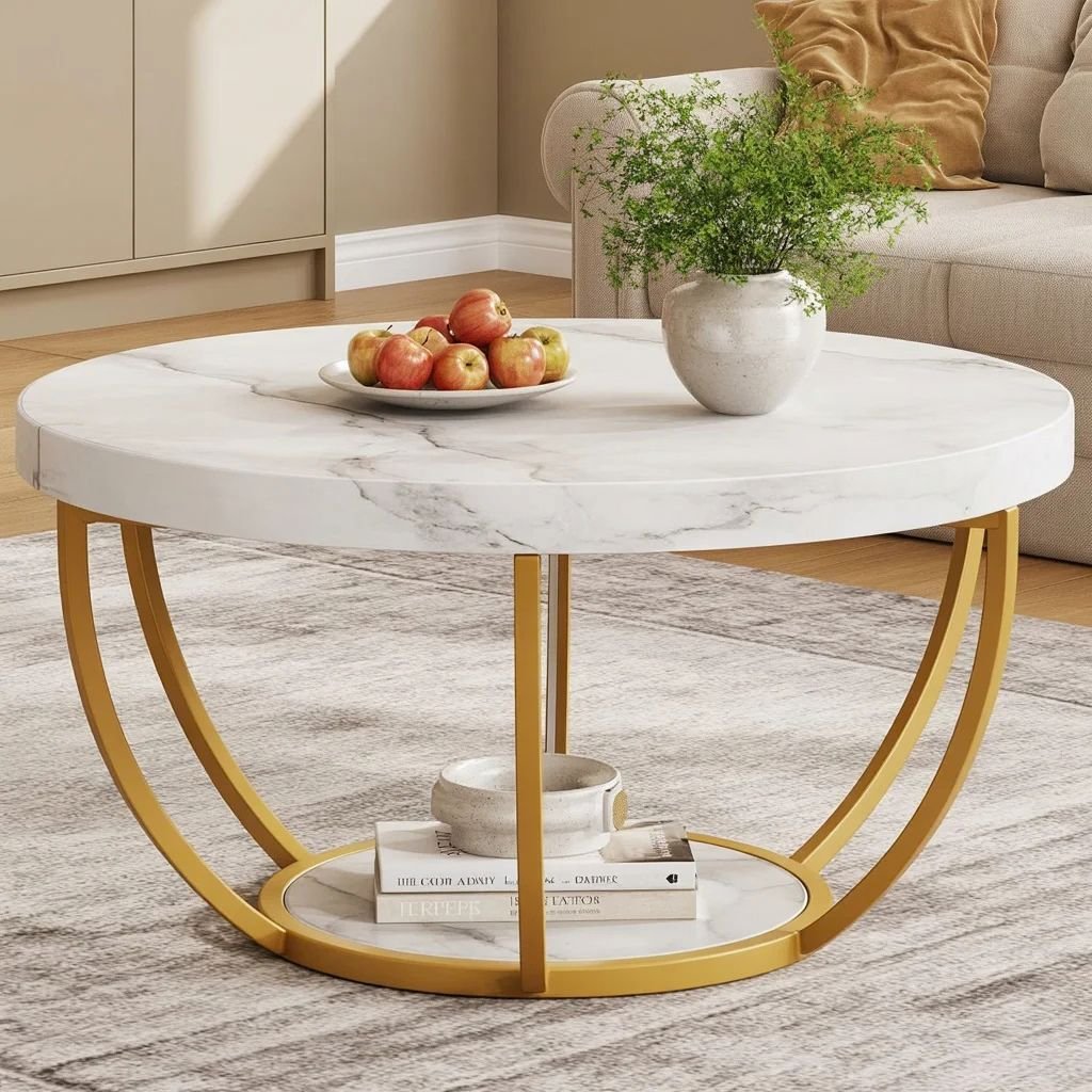 Marble and Gold Round Coffee Table
