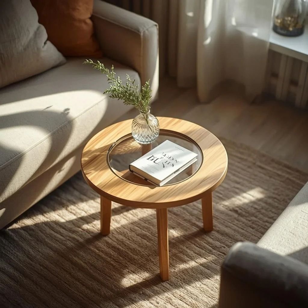 Petite Round Coffee Table Wood, Glass, or Metal
