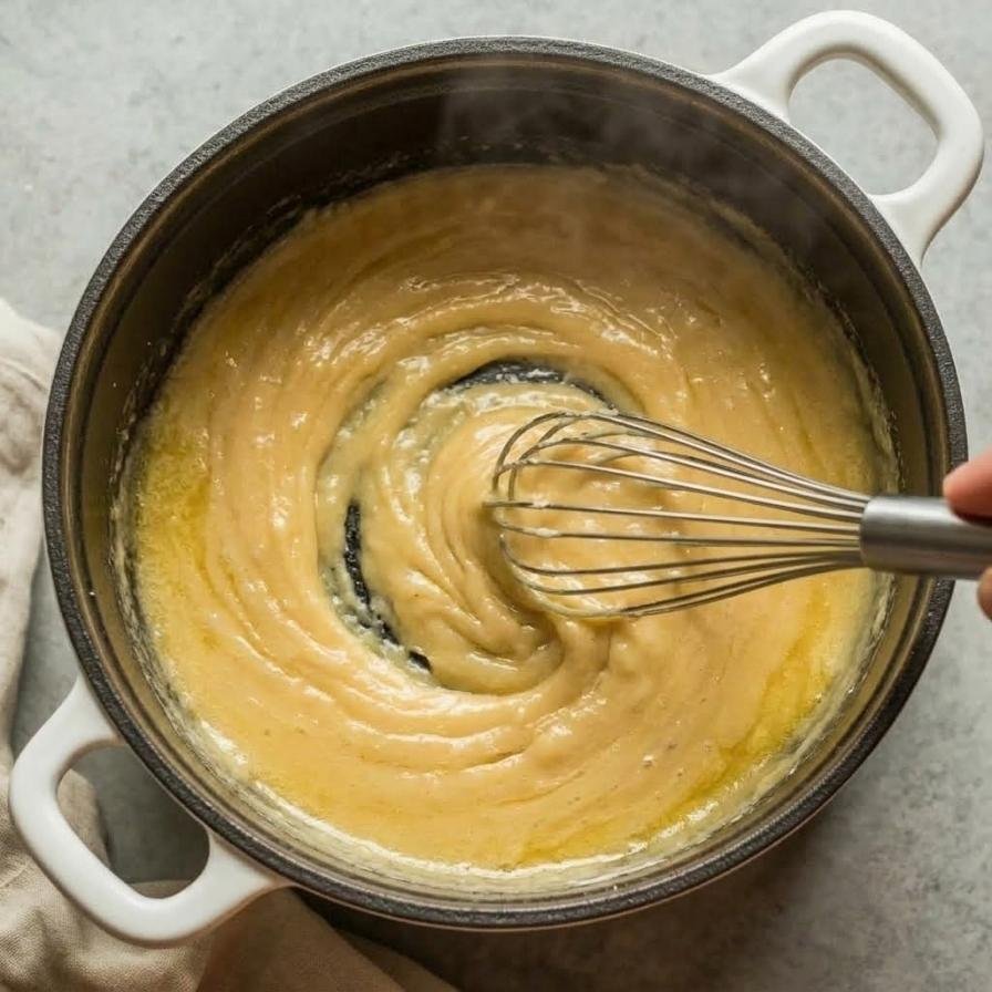 Add the butter to the empty pot and let it melt into the remaining bacon fat.