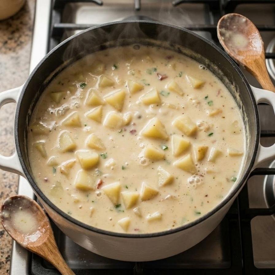 Add the cubed potatoes, bring the pot to a gentle simmer, then cover and cook for 15 to 20 minutes.