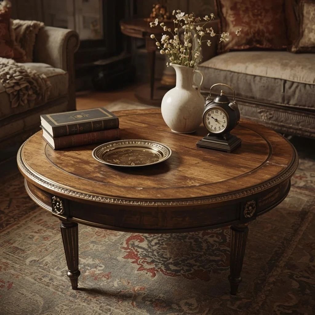 Vintage Round Coffee Table Wood, Brass, or Glass