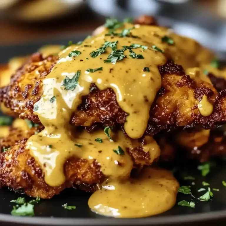 Crunchy Pretzel Chicken with Creamy Cheddar Sauce