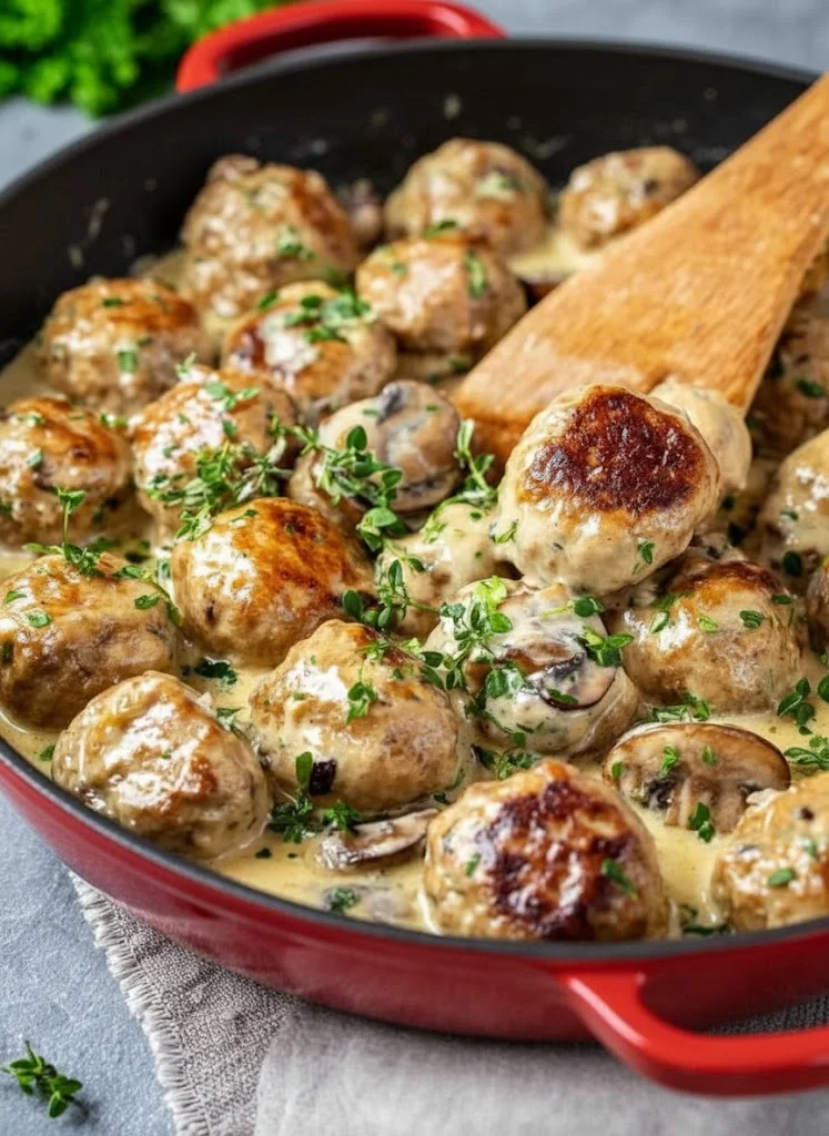 Creamy Mushroom Chicken Meatballs in One Skillet: A Hearty Comfort Meal