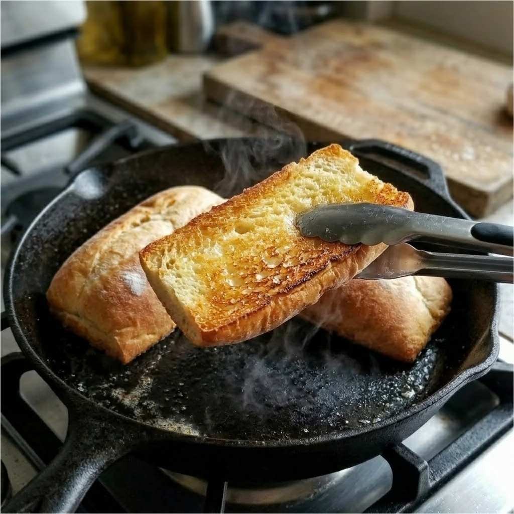 Butter the cut faces of the rolls and toast them face-down in a dry skillet for 1 to 2 minutes, until lightly golden.