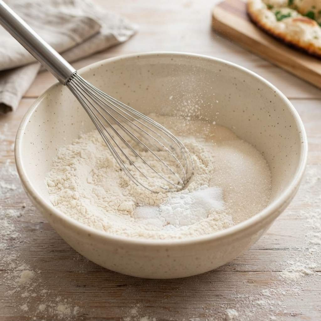 Whisk the flour, baking powder, sugar, and salt together in a large bowl.