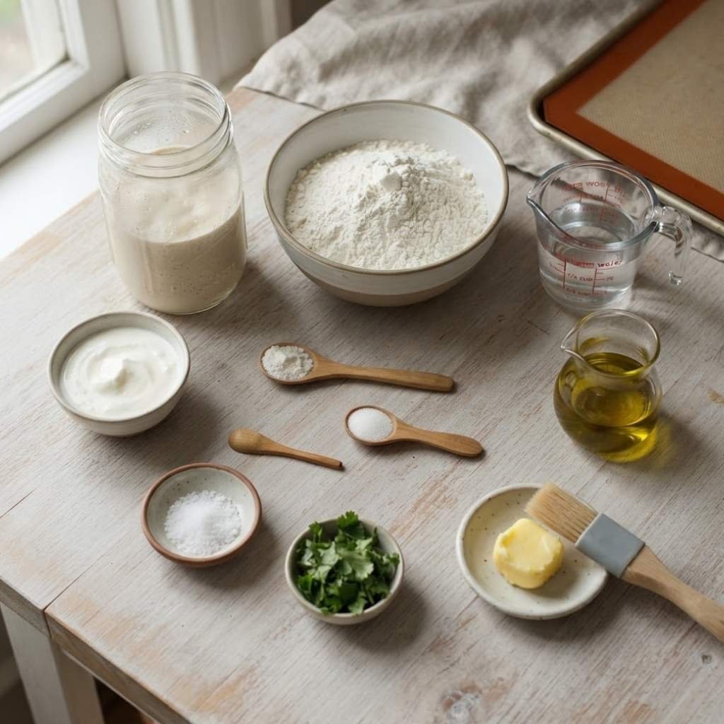 Ingredients for Quick Sourdough Discard Naan