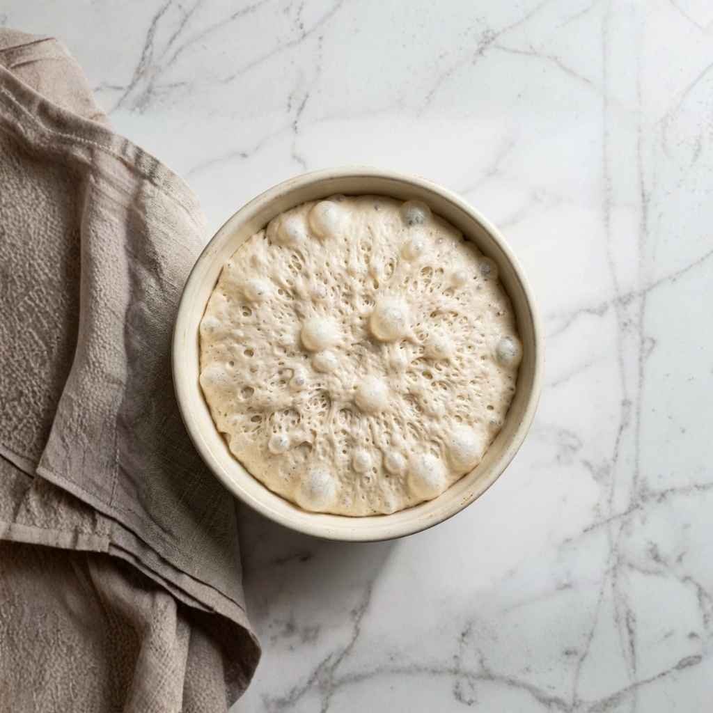 Cover the bowl with plastic wrap or a clean kitchen towel and leave it in a warm, draft-free spot for 1 to 2 hours, or until the dough has roughly doubled in size.