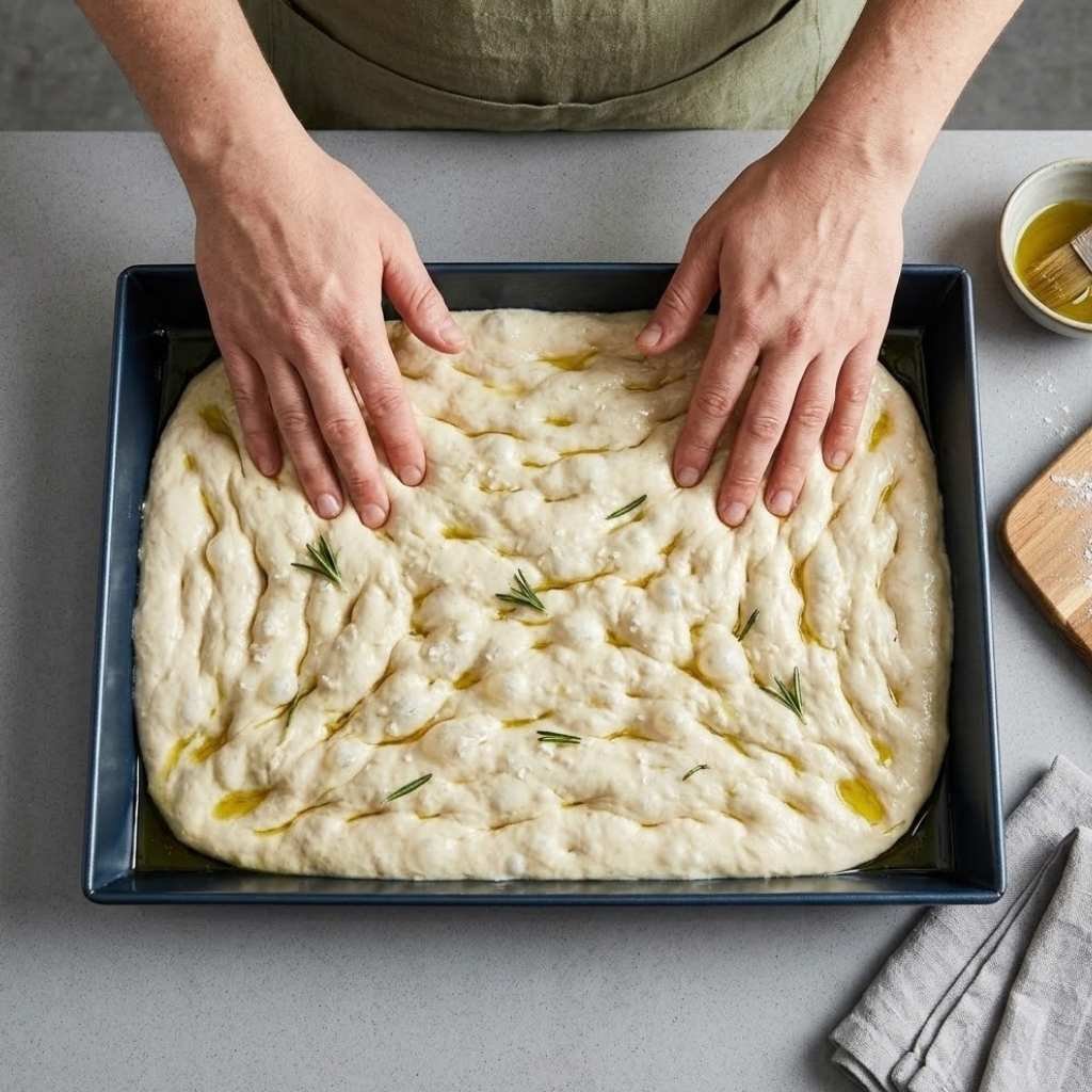 Generously coat a square or rectangular baking pan with olive oil, making sure to cover the bottom and sides.