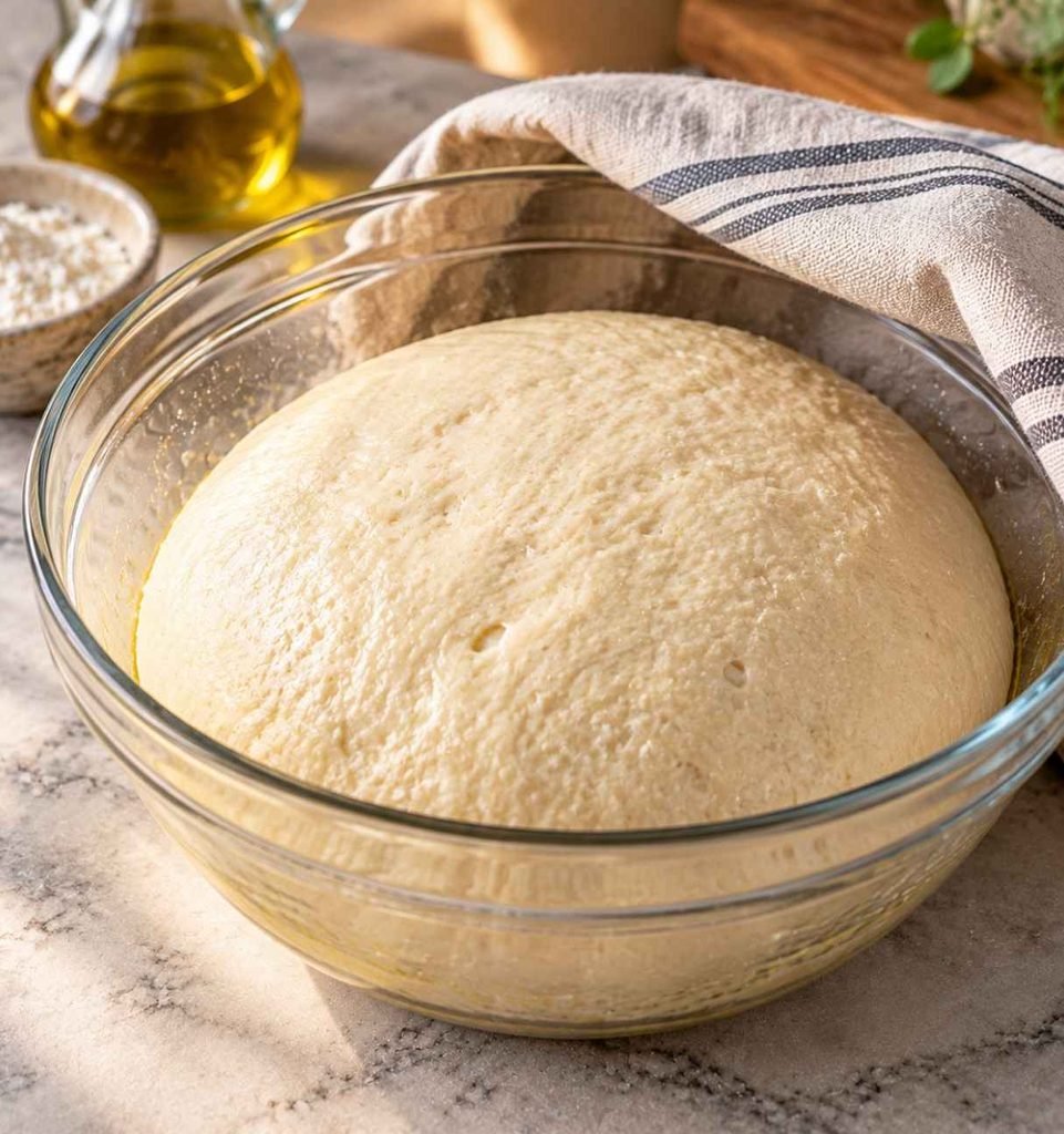 Place the dough in a lightly oiled bowl and cover it. Let it rise in a warm place for about 1 hour, or until it doubles in size.