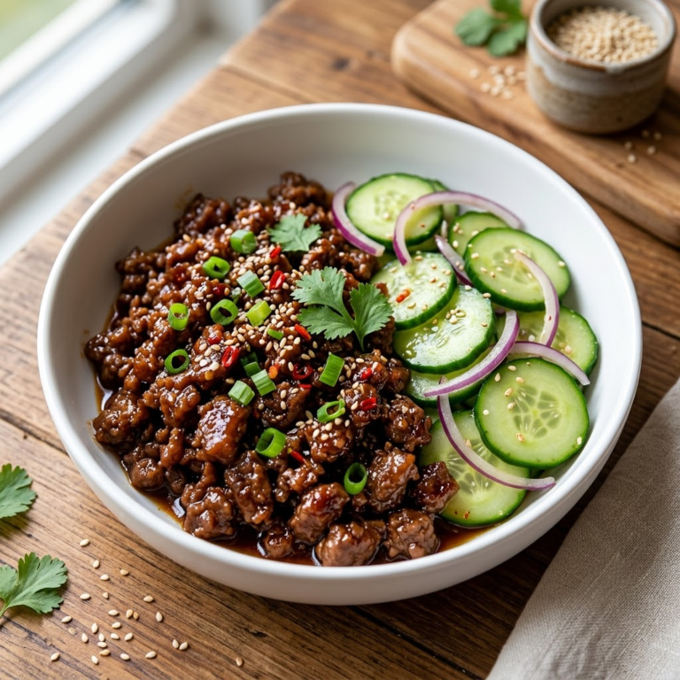 Spicy Keto Korean Ground Beef with Cucumber Salad Recipe – Low Carb, Flavor Packed, and Ready in 20 Minutes