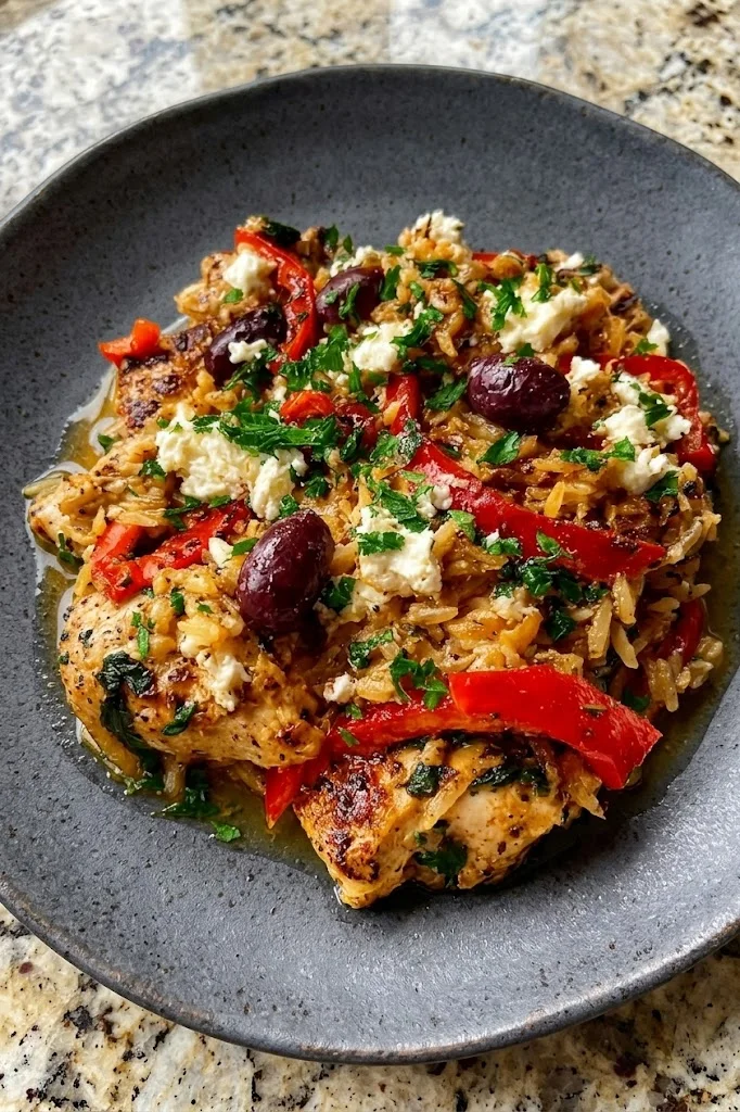 Easy Baked Greek Chicken Casserole with Feta Cheese