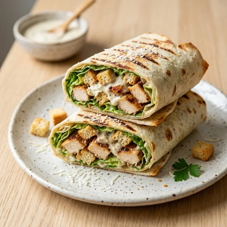 Easy Chicken Caesar Wrap Recipe with Grilled Chicken, Creamy Dressing, and Crispy Croutons
