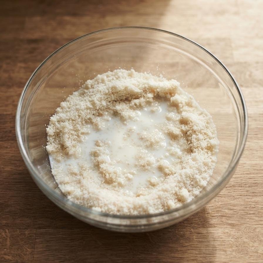 Combine the breadcrumbs and milk in a large bowl and let them sit for 2 minutes until the breadcrumbs soften. This is the panade, and giving it a moment to absorb makes a real difference to how juicy the patties end up.