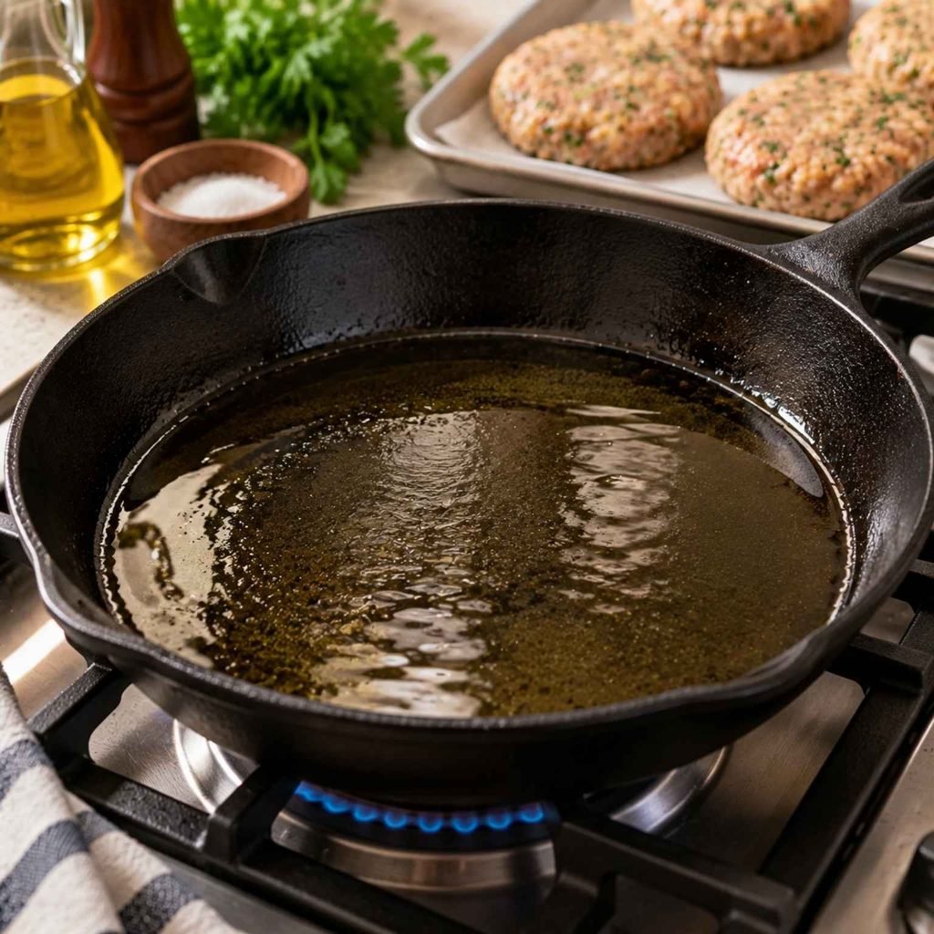 Divide the mixture into equal portions (about 4-6 patties) and shape them into round patties about 1/2 inch thick. Press gently to form them evenly. If the mixture feels too sticky, wet your hands slightly to make shaping easier.