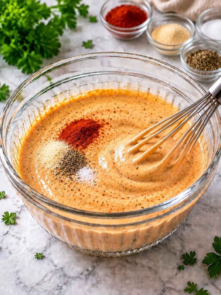 Add the garlic powder, onion powder, smoked paprika, black pepper, and a pinch of salt. Whisk for a full 30 seconds, which will feel longer than necessary.