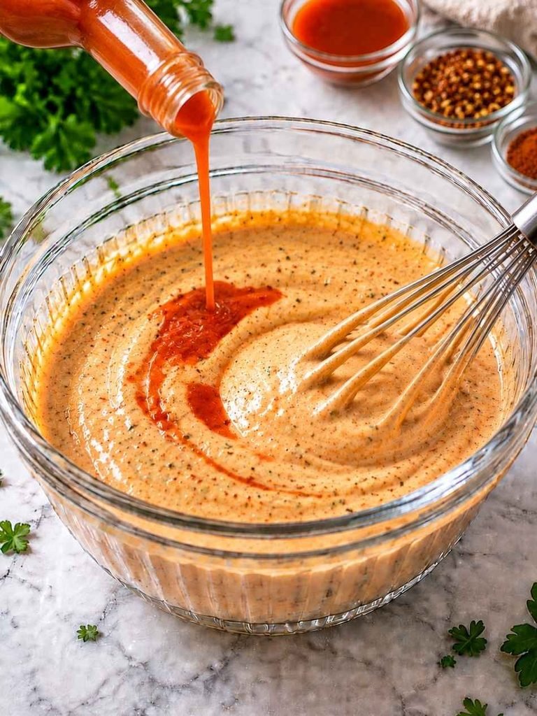 For a spicy version, add the hot sauce and whisk it through. Taste, then decide about more.