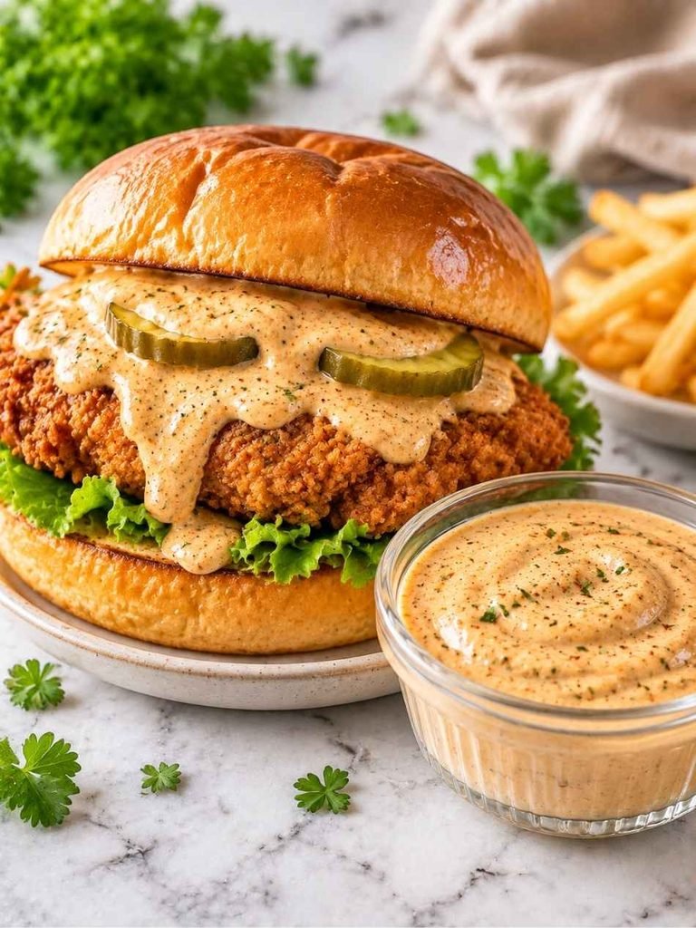 Spread it on both sides of the bun. The bottom side keeps the bread from going soggy against the chicken. The top side carries the flavor into every bite. Most people only sauce one side and then wonder why the sandwich tastes uneven.