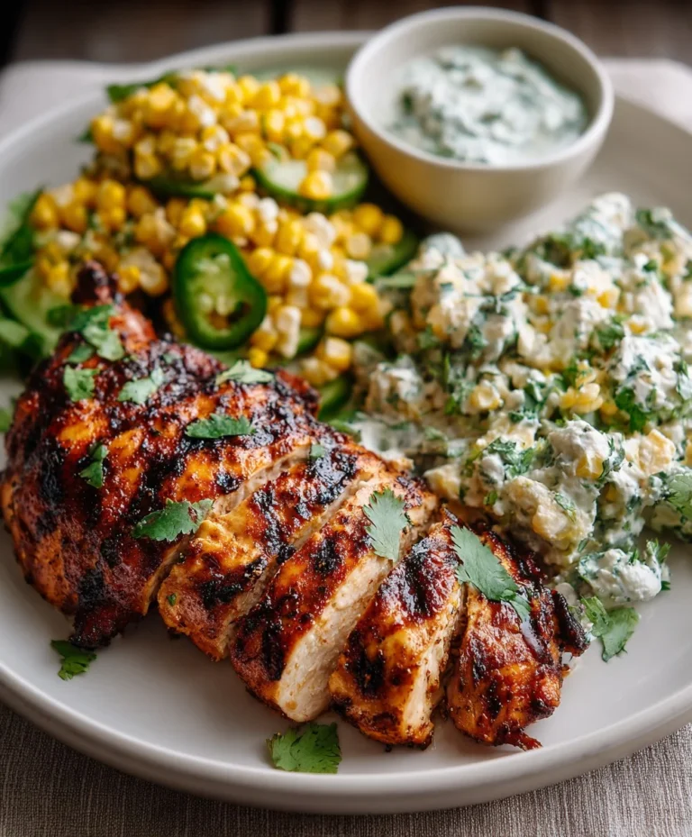 The Ultimate Summer BBQ Plate: Smoky Grilled Chicken with Creamy Herb Potato Salad & Street Corn