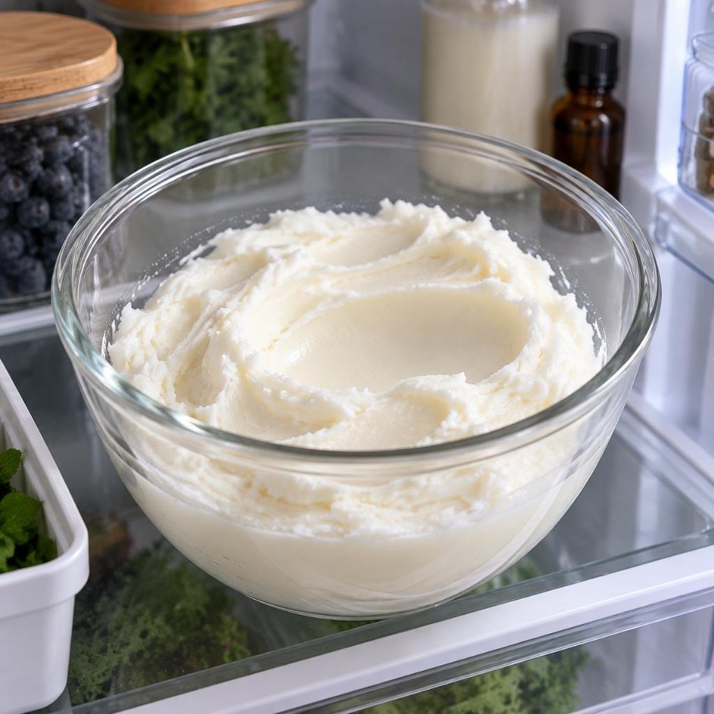 Place the mixture in the refrigerator until it starts to solidify but is still soft enough to whip.