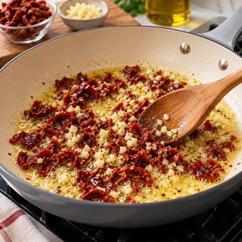 Build the Aromatic Base Heat a large skillet over medium heat. Add the olive oil and butter.