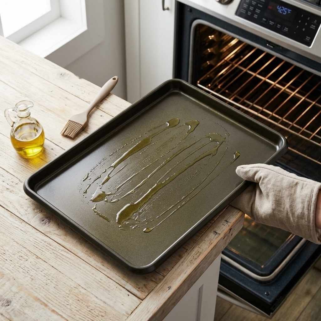 Preheat your oven to 425°F (220°C). Lightly coat a large baking sheet with olive oil or line it with parchment paper.