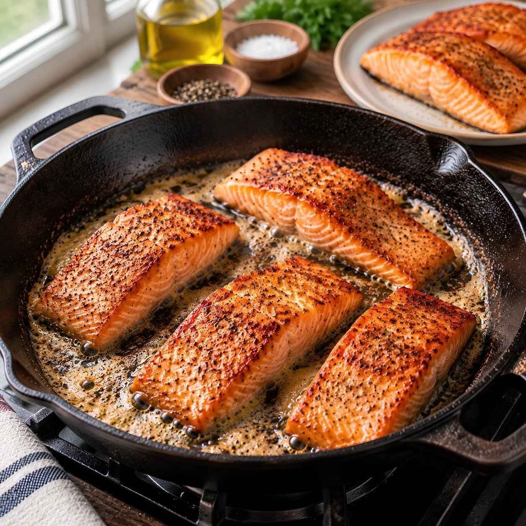 Sear the Fish Heat a large skillet (cast iron works beautifully for heat retention) over medium-high heat.
