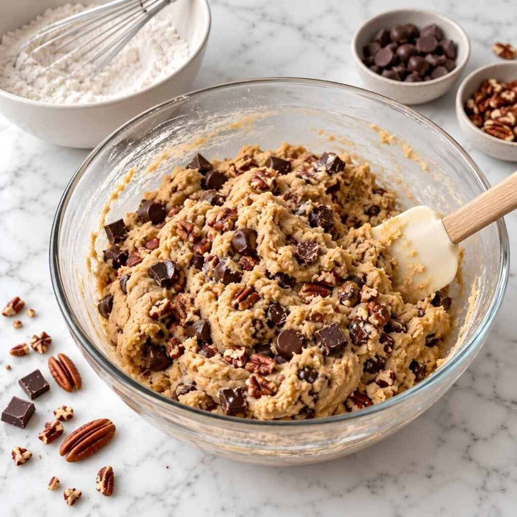 Add the Dry Ingredients and Mix-Ins. Whisk the flour, baking soda,