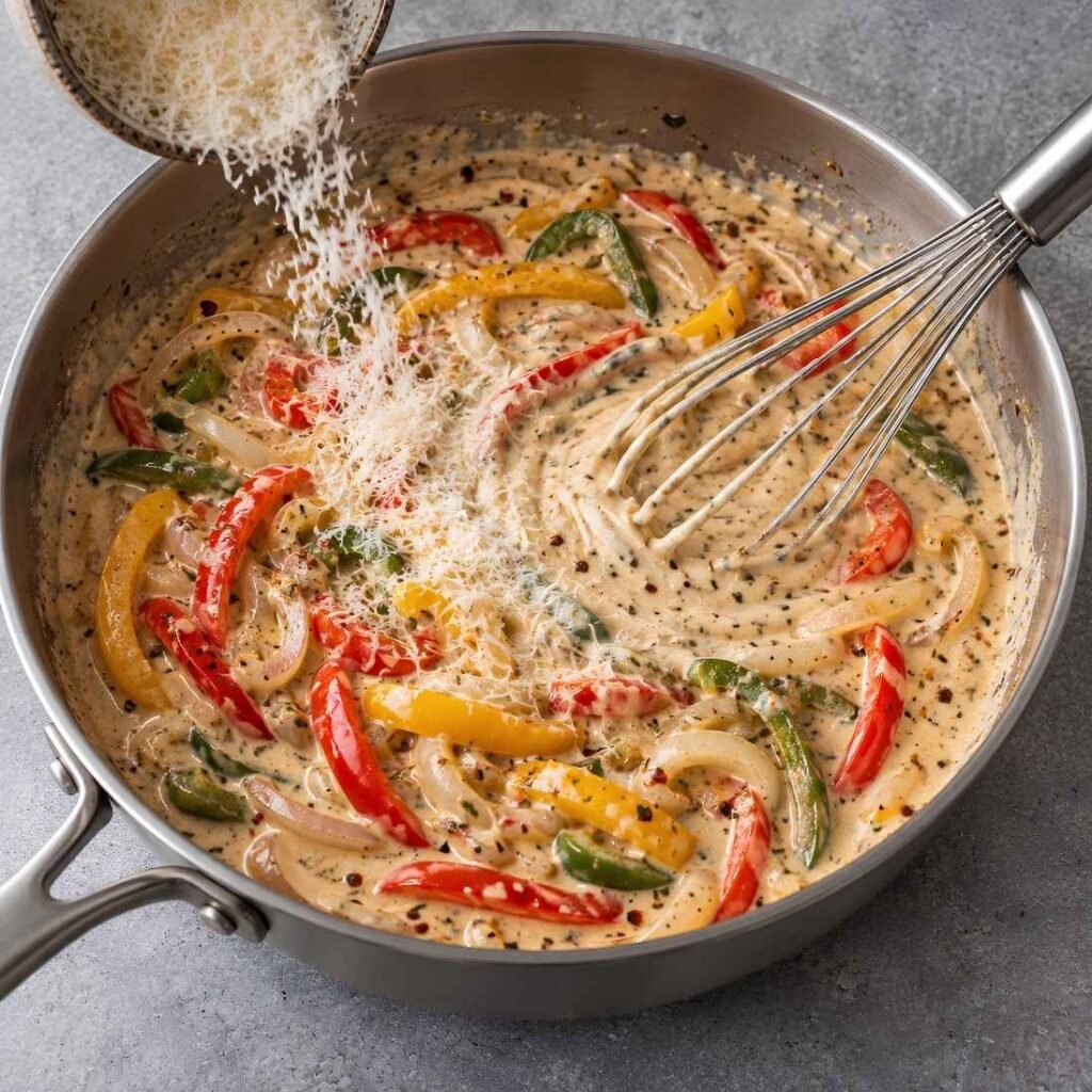 Build the Sauce. Pour in the cream and stir in 1 teaspoon of the remaining jerk