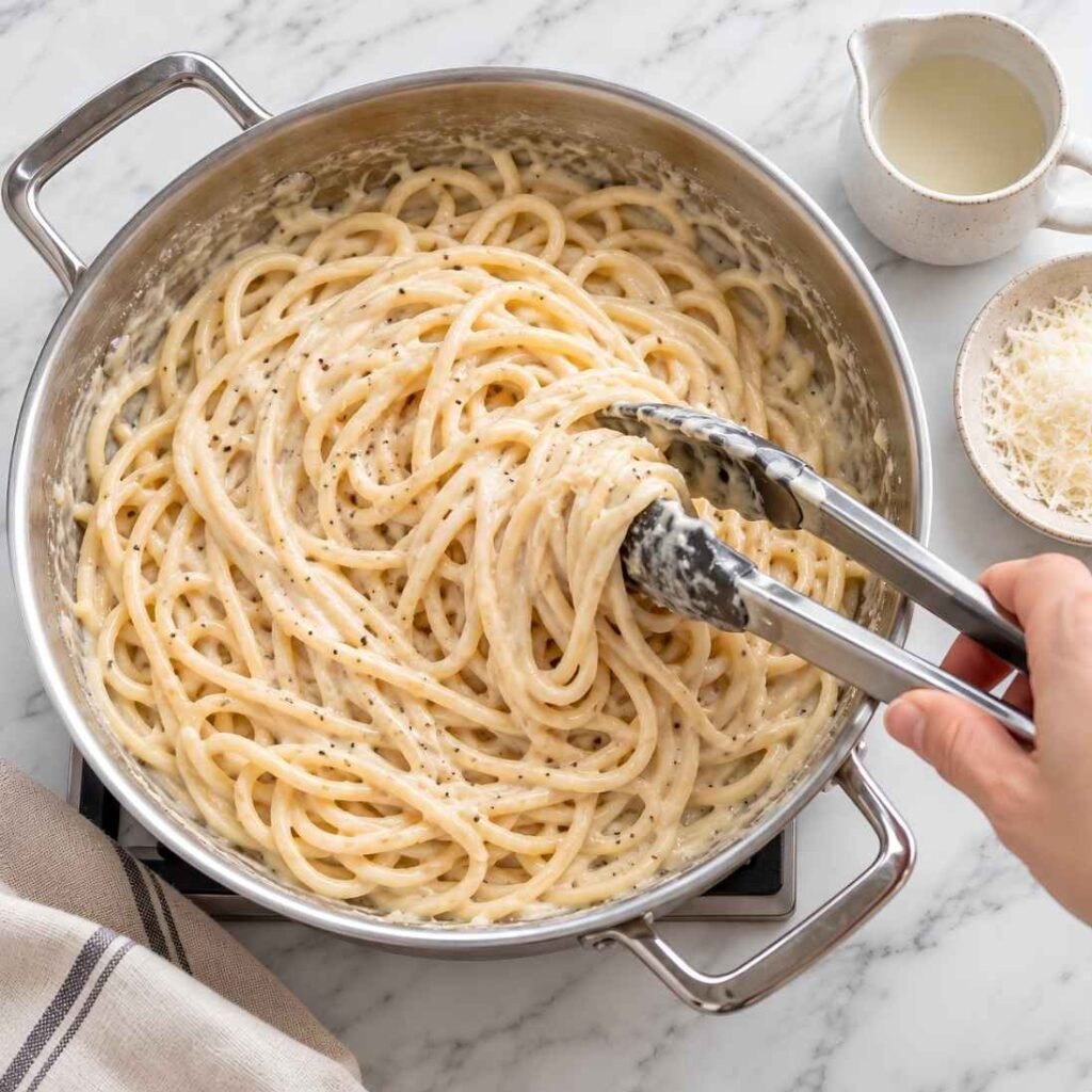 Combine with the Pasta. Add the drained pasta to the skillet along