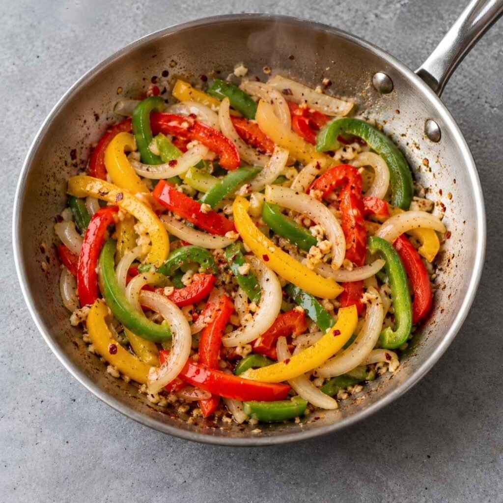 Cook the Vegetables. Add the remaining oil to the same skillet along