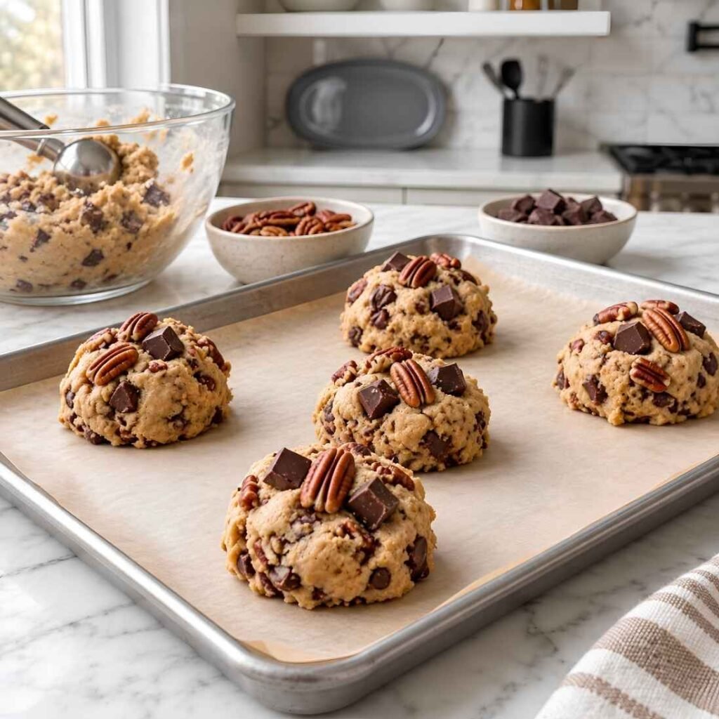 Scoop and Top. Preheat the oven to 350°F (175°C)