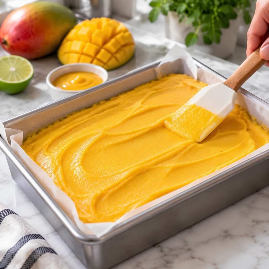 Freeze to Firm. Scrape the mixture into a shallow metal container,