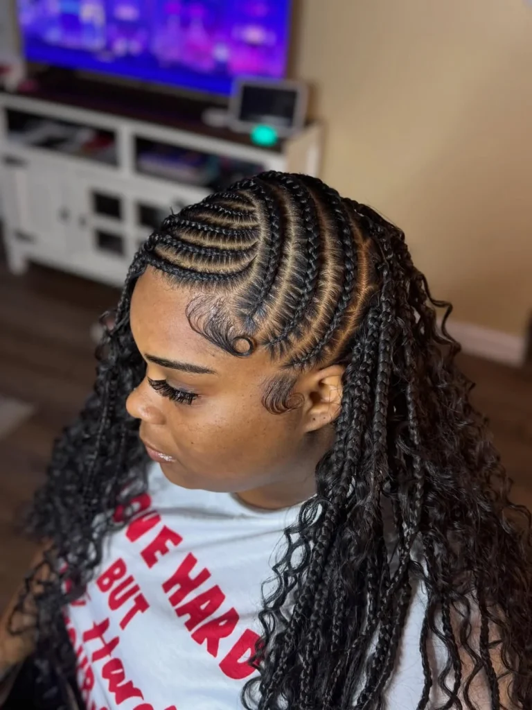 Tribal Stitch Braids with Curly Ends
