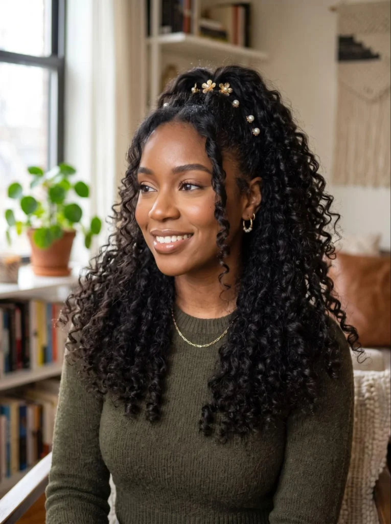 Burmese Curly Half-Up Half-Down Hairstyle