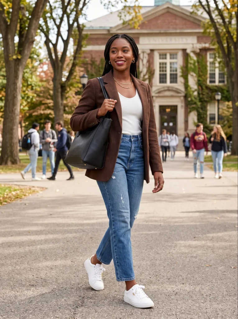Blazer With Jeans and Sneakers