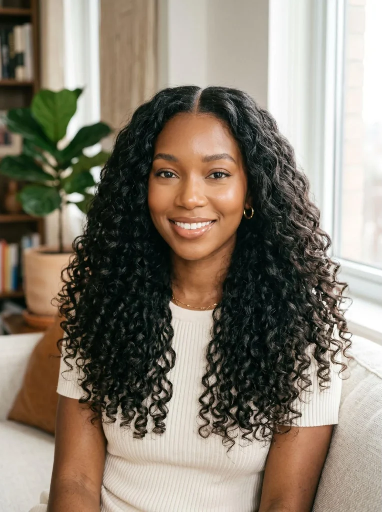 Long Burmese Curly Hairstyle With Middle Part