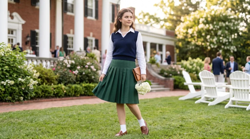 Polo Sweater Vest With a Pleated Skirt
