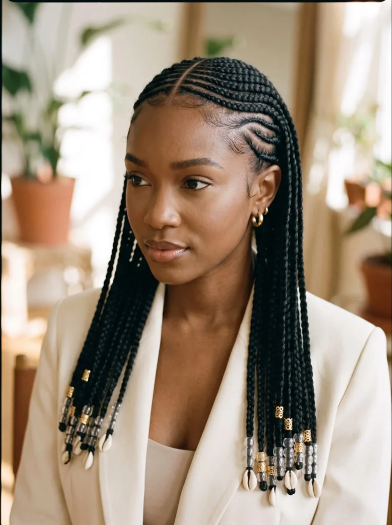 Classic Fulani Tribal Braids With Center Part